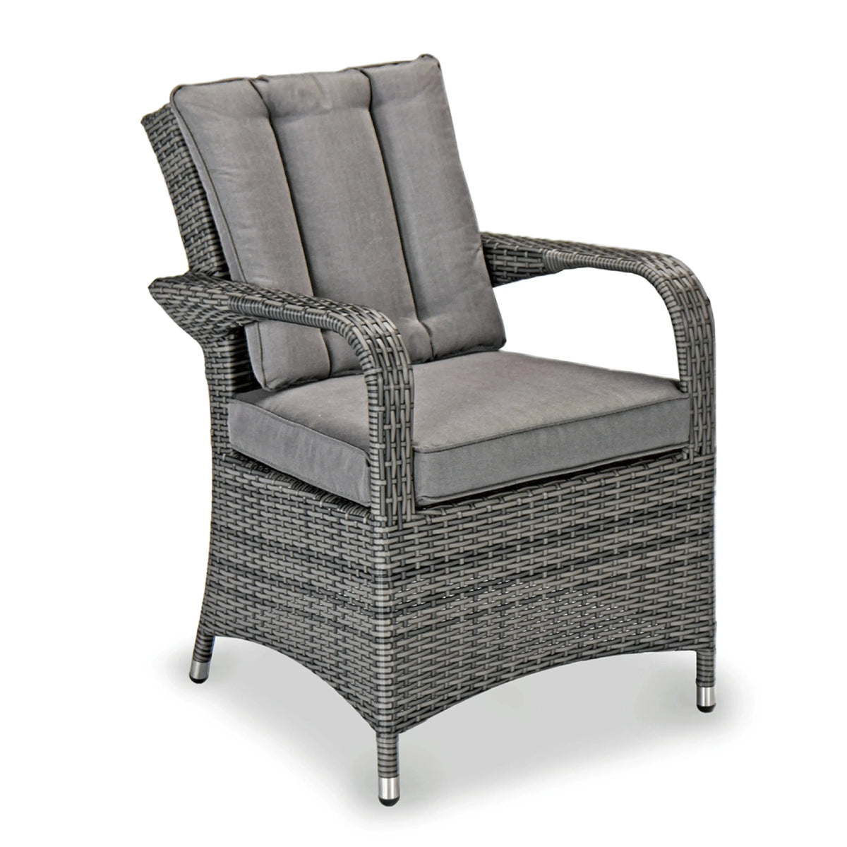 Aruba 150x100 Table with Ice Bucket & 6 Bridge Arm Chairs Outdoor Set – Grey Black with Grey Cushions