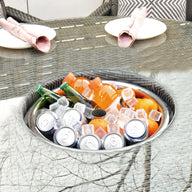 Aruba 155cm Round Table with Ice Bucket & 6 Bridge Arm Chairs Outdoor Set – Grey Black with Grey Cushions