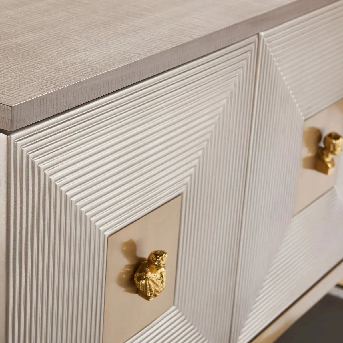 Aztec Champagne Silver and Gold Cube 3 Door Sideboard
