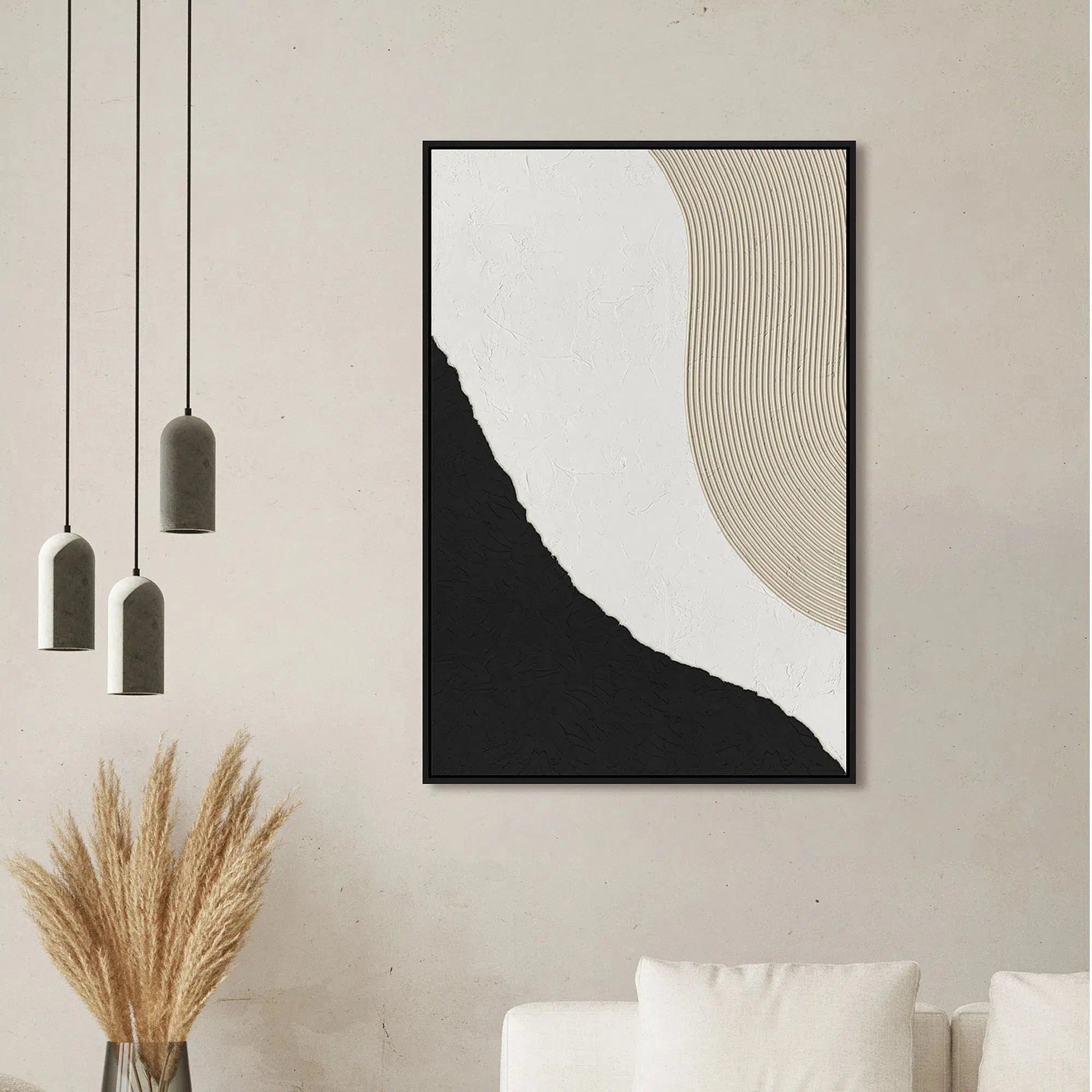 Beige, Black and White Abstract Print