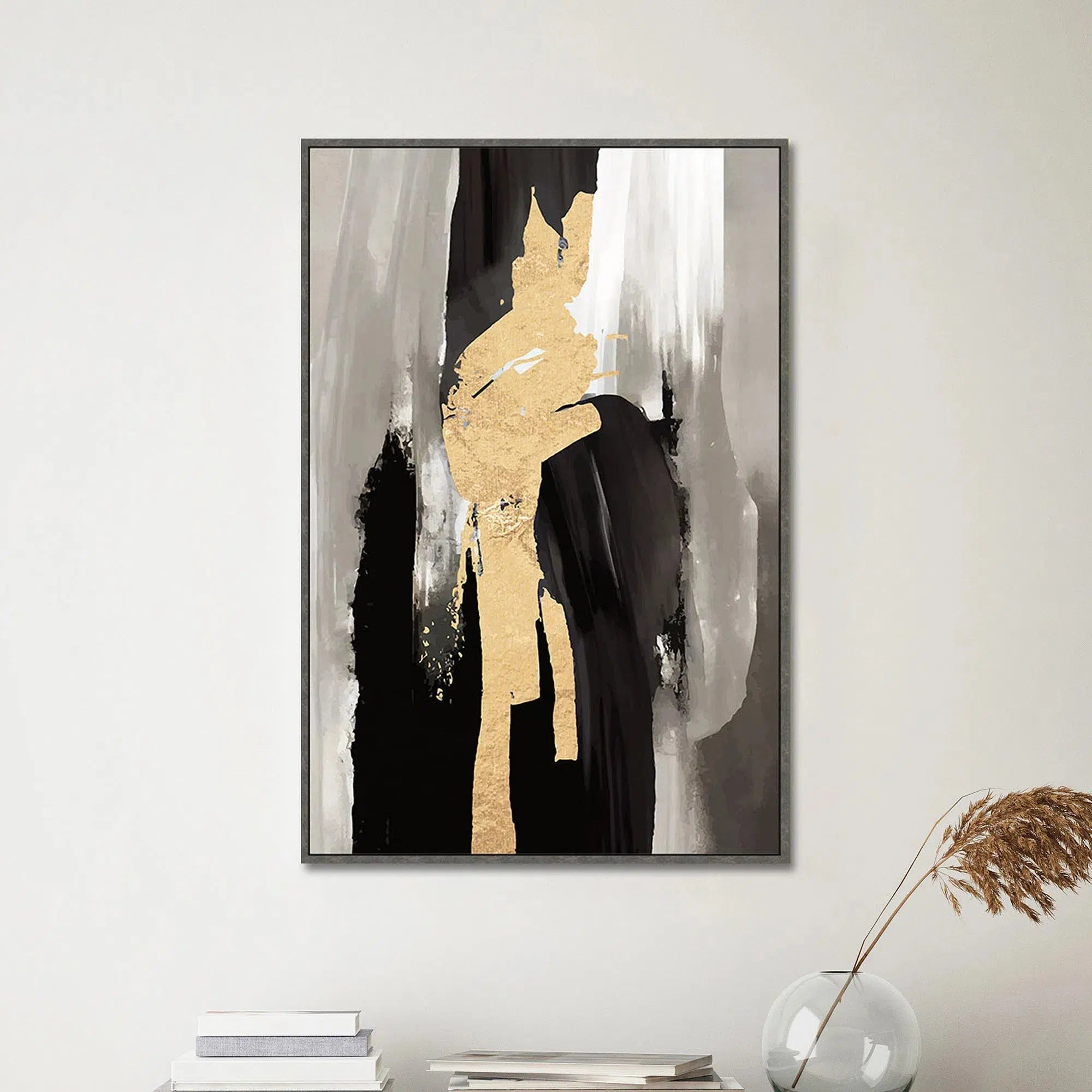 Black, White and Gold Abstract Hand Painting 8