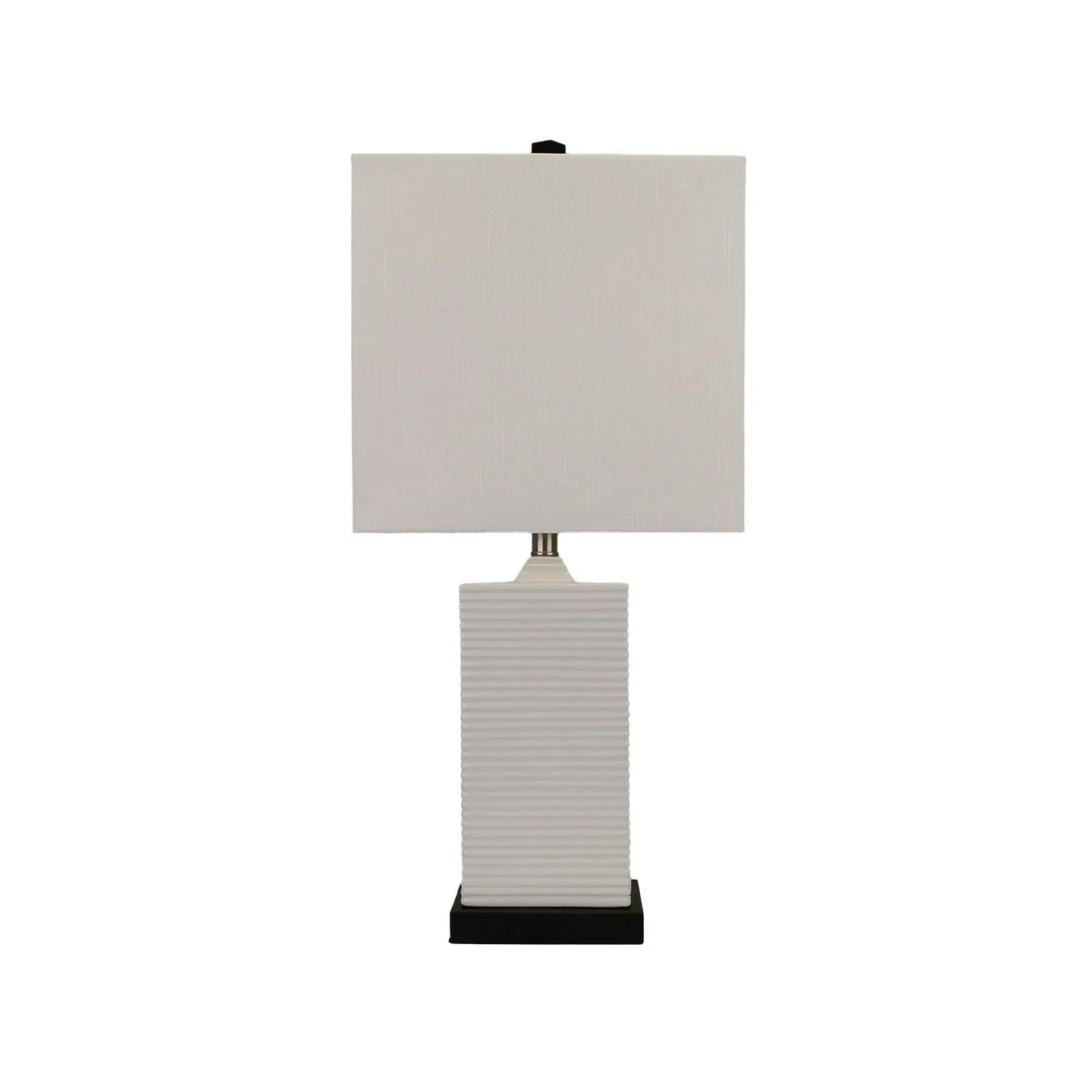 Black and White Ceramic Lamp with Bamboo Linen Shade