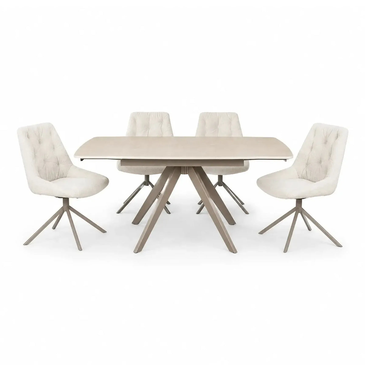 Brent Beige Ext Dining Table and 4 Huxley beige Dining Chairs