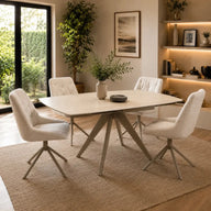 Brent Beige Ext Dining Table and 4 Huxley beige Dining Chairs