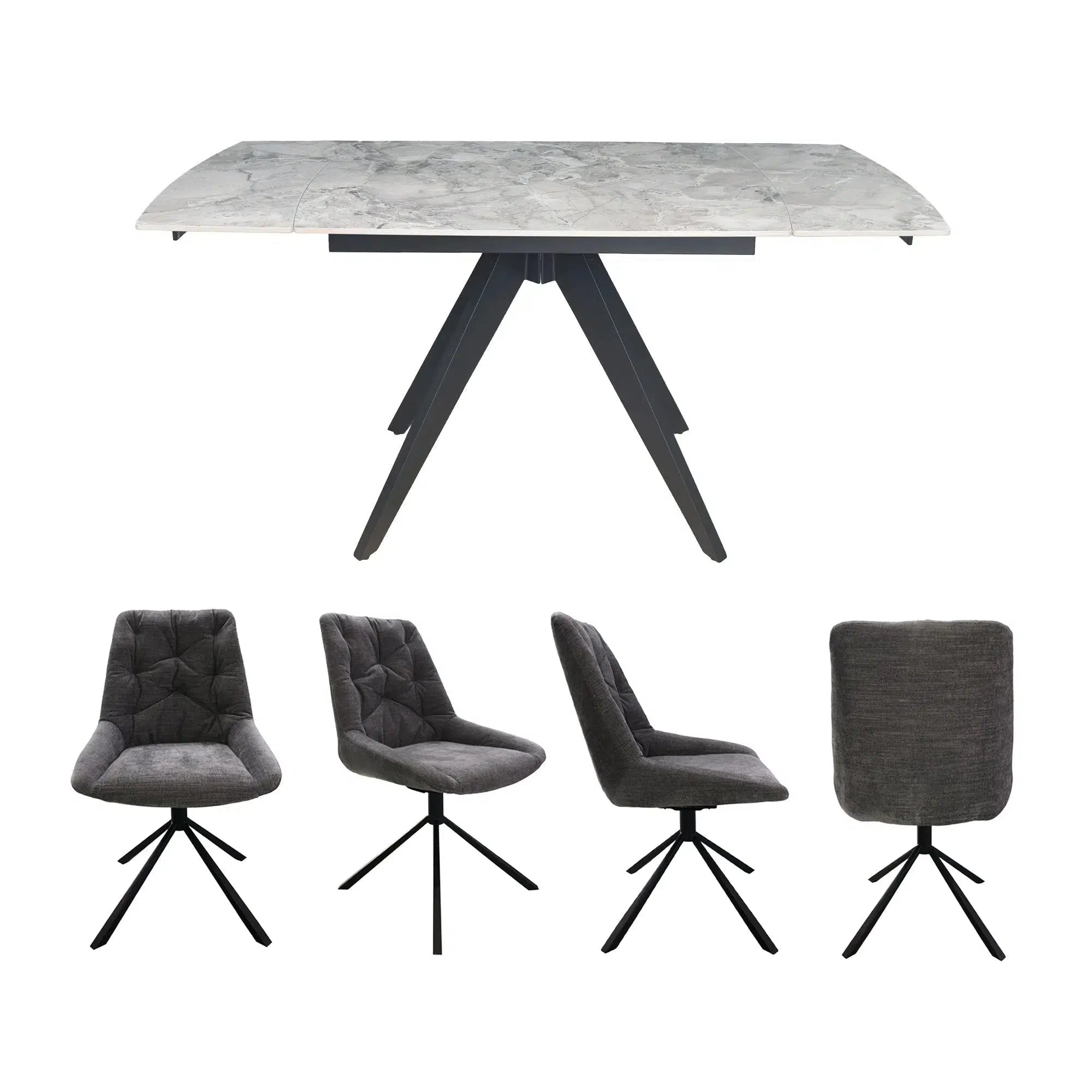 Brent Grey Extending Dining Table & Huxley Dining Set