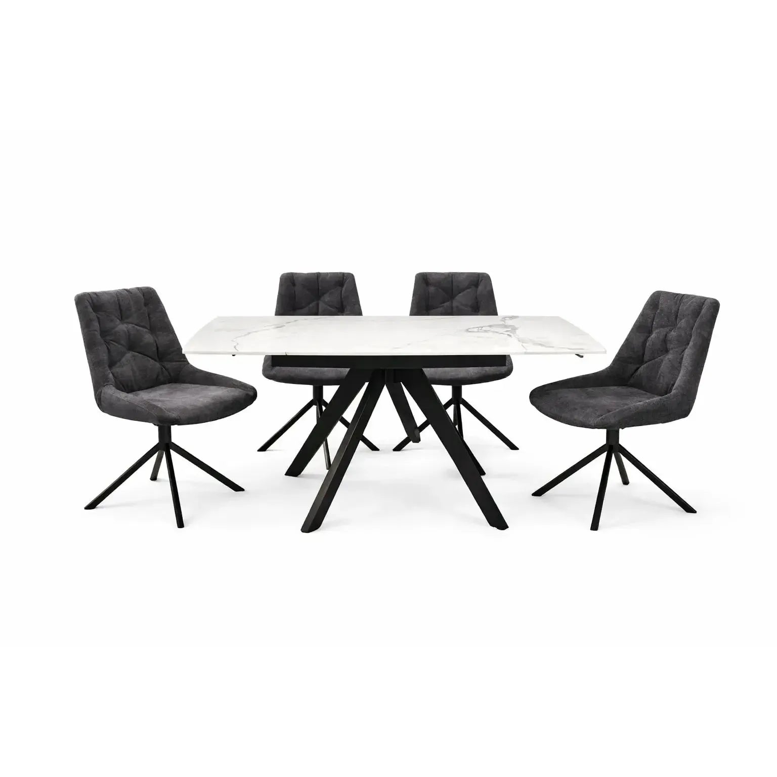 Brent White Dining Table and 4 Huxley Dark Grey Dining Chairs