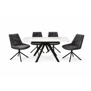 Brent White Dining Table and 4 Huxley Dark Grey Dining Chairs