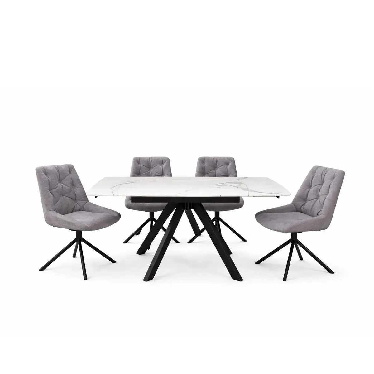 Brent White Dining Table and 4 Huxley Light Grey Dining Chairs