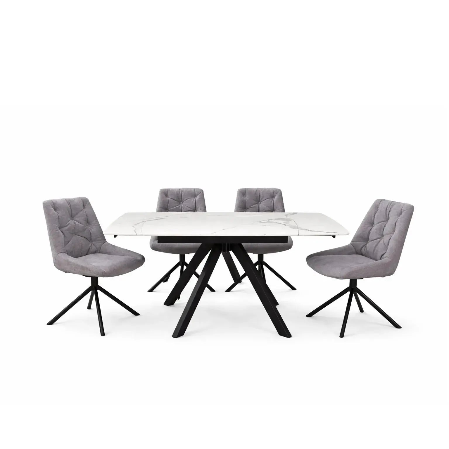 Brent White Dining Table and 4 Huxley Light Grey Dining Chairs