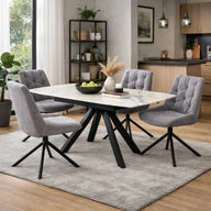 Brent White Dining Table and 4 Huxley Light Grey Dining Chairs