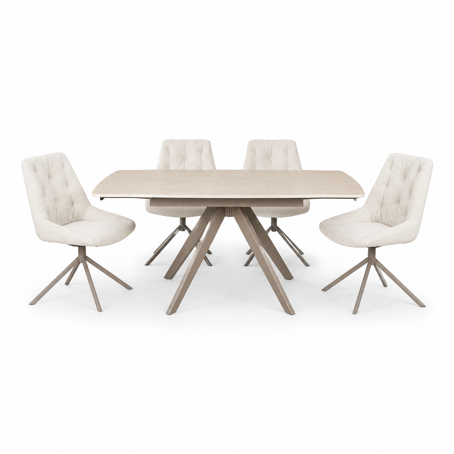 Brent Beige Ext Dining Table and 4 Huxley beige Dining Chairs
