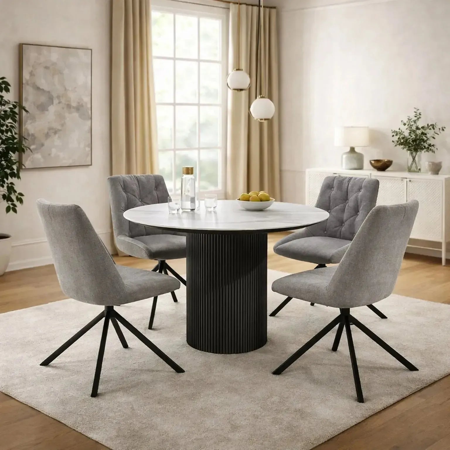 Camilla Dining Table and 4 Light Grey Huxley Chairs