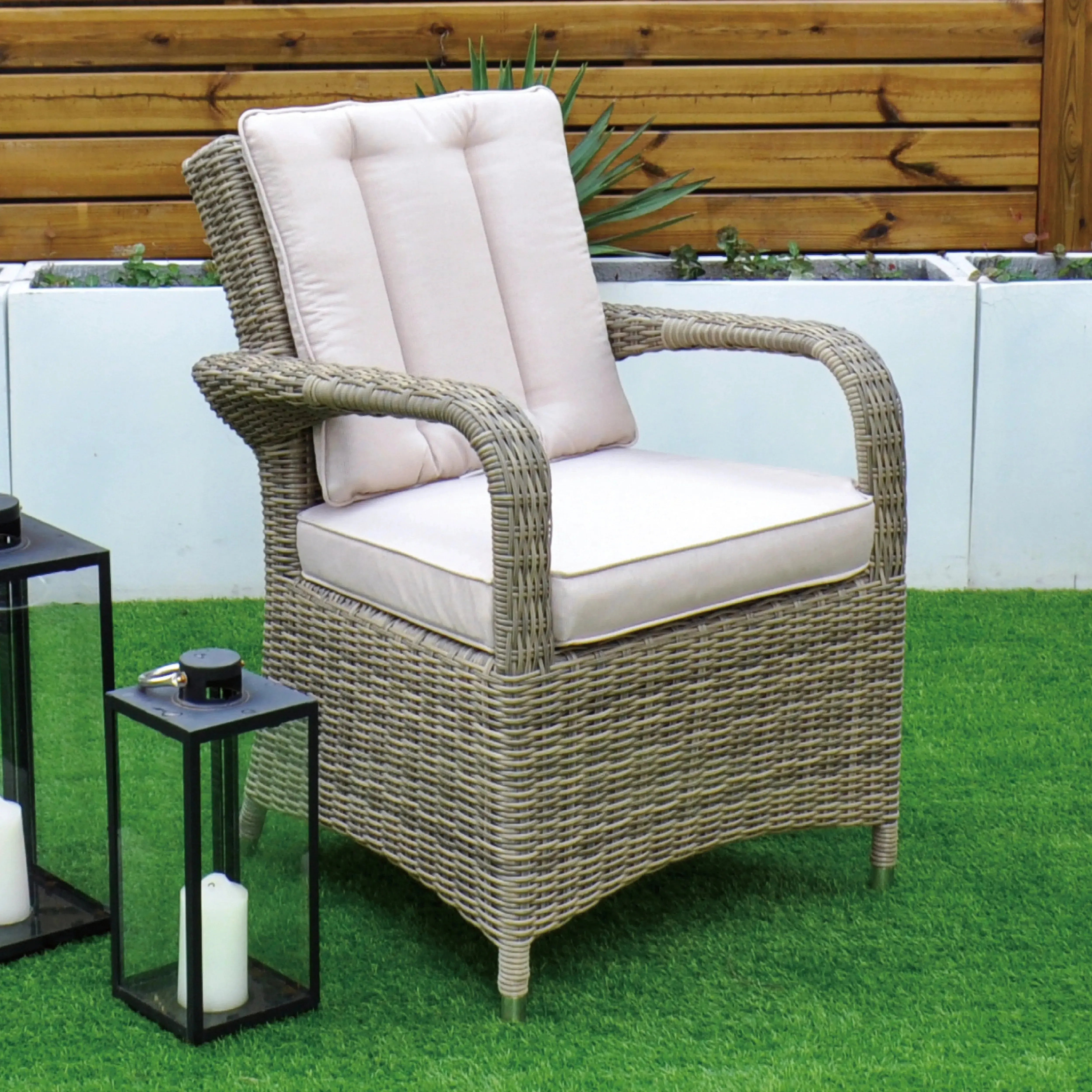 Cancun 180x100 Oval Table & 6 Bridge Arm Chairs Outdoor Set – Natural with Beige Cushions