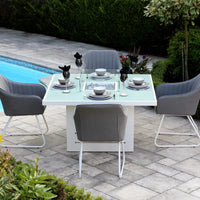 Capri Plain White Square Firepit Table & 4 Light Grey Dining Chairs