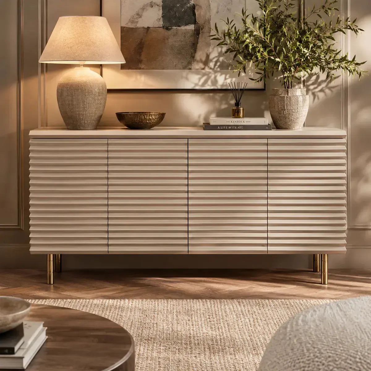 Champagne Gold Ribbed 4 Door Sideboard