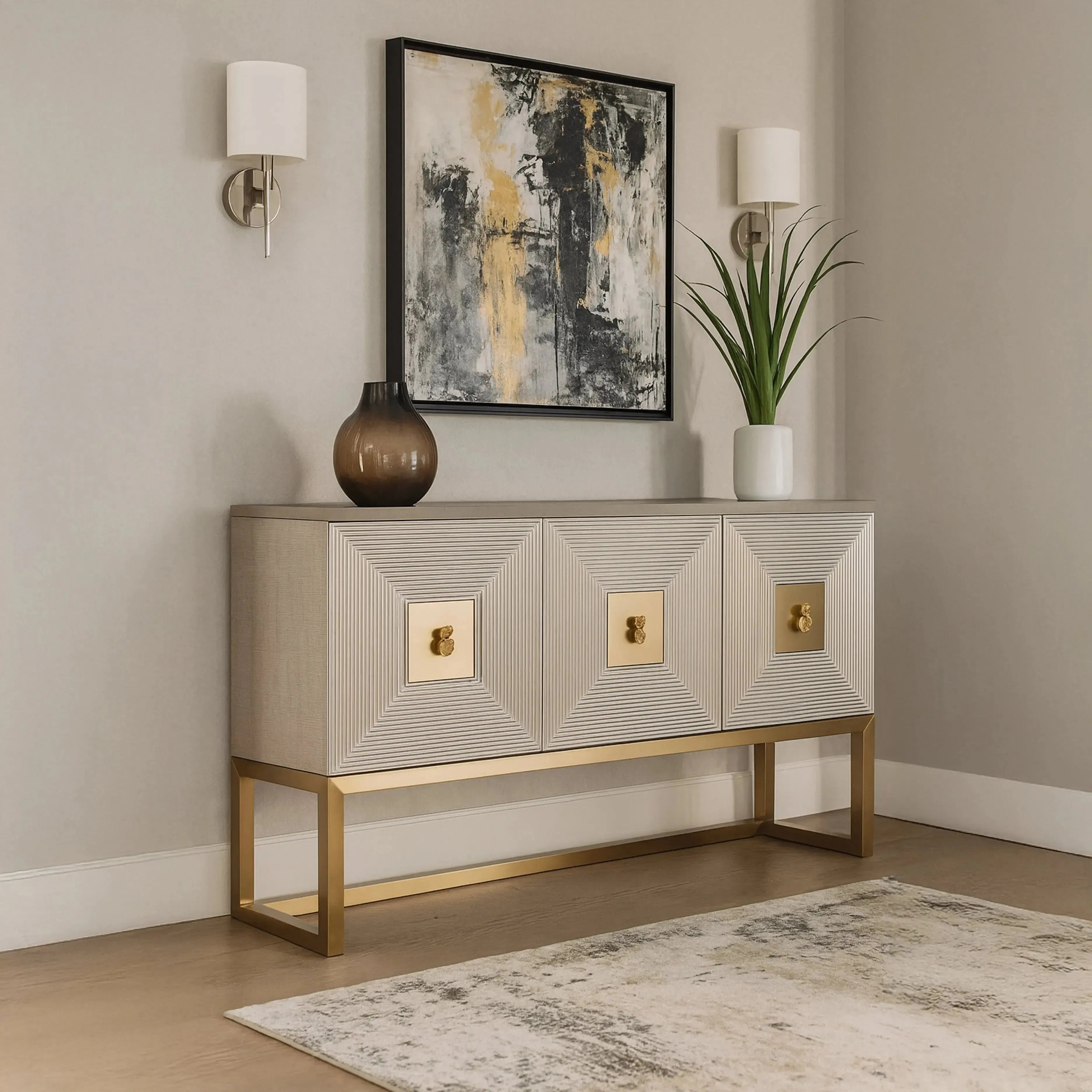 Champagne Silver and Gold Cube 3 Door Sideboard