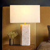 Classic Travertine Table Lamp with Rectangular Lamp Shade