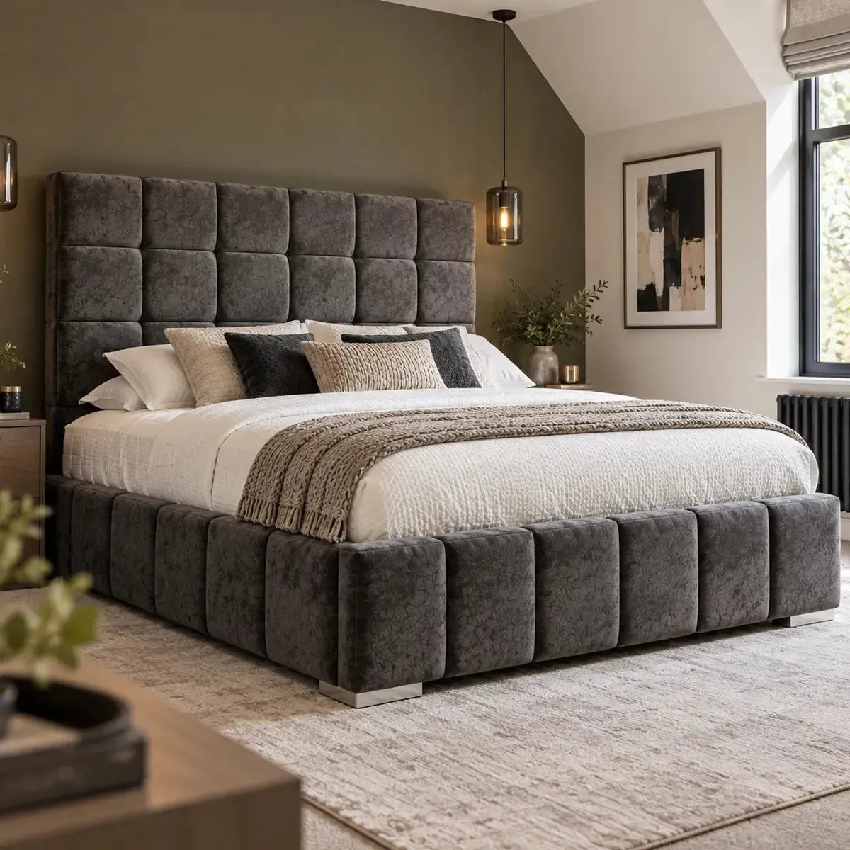 Cubed Double Bed in Naples Charcoal