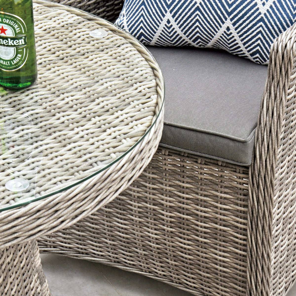 Dominica 70cm Round Table & 2 Dining Chairs Outdoor Set – Grey with Grey Cushions
