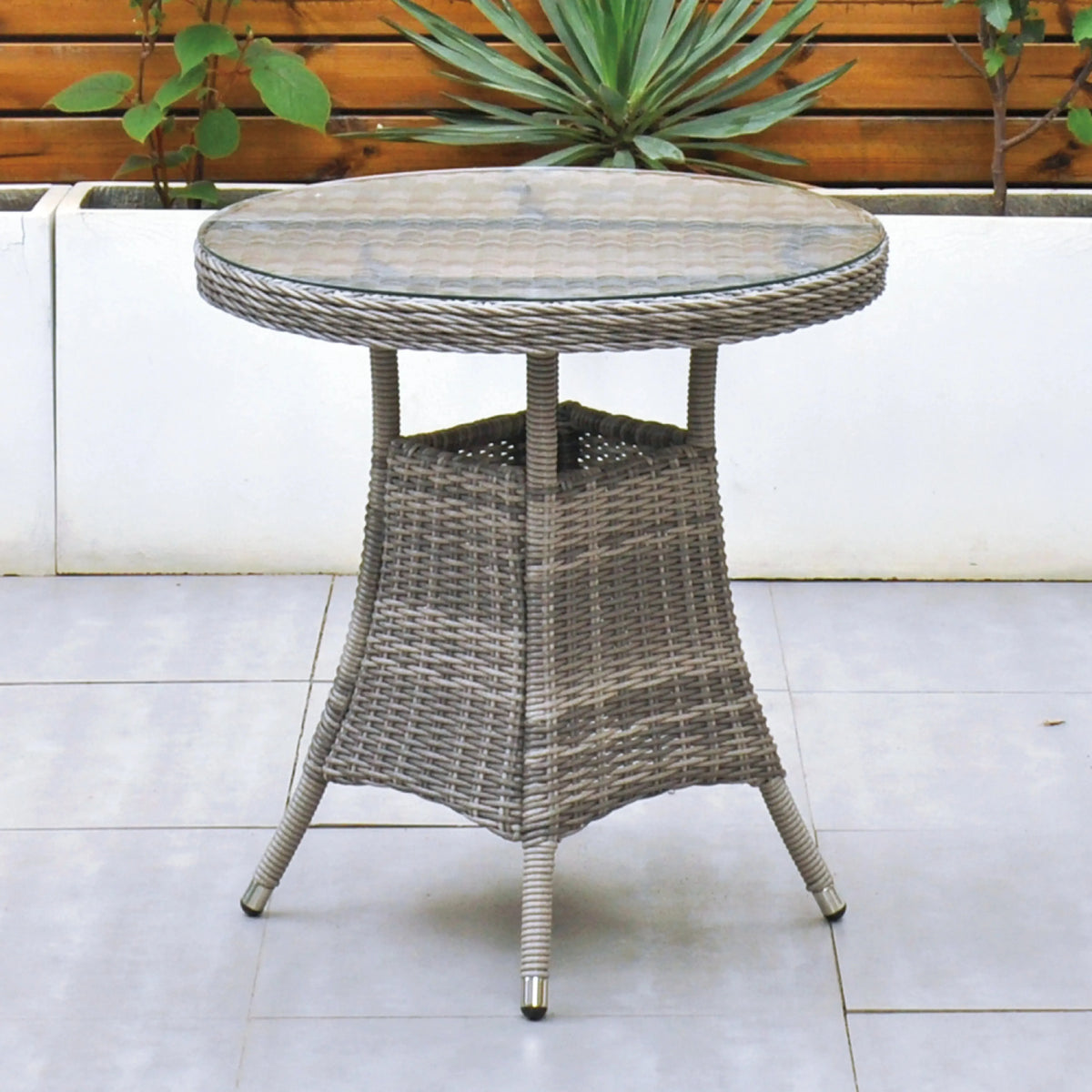 Dominica 70cm Round Table & 2 Dining Chairs Outdoor Set – Grey with Grey Cushions