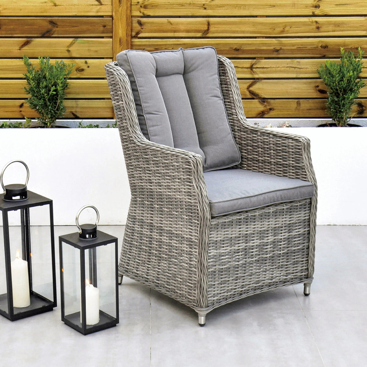 Dominica 70cm Round Table & 2 Dining Chairs Outdoor Set – Grey with Grey Cushions
