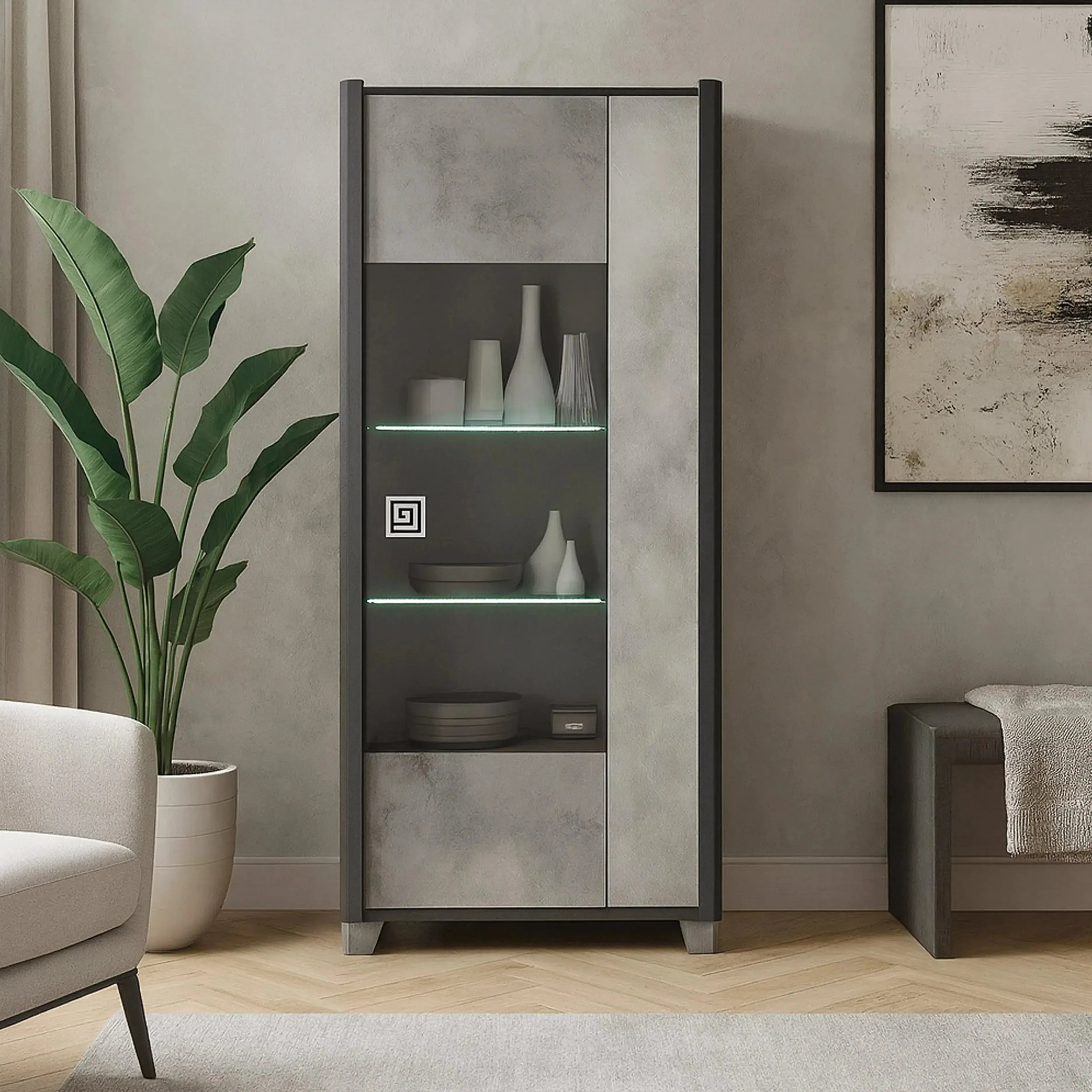 Elegante - LED Glass Cabinet with 1 Right Door