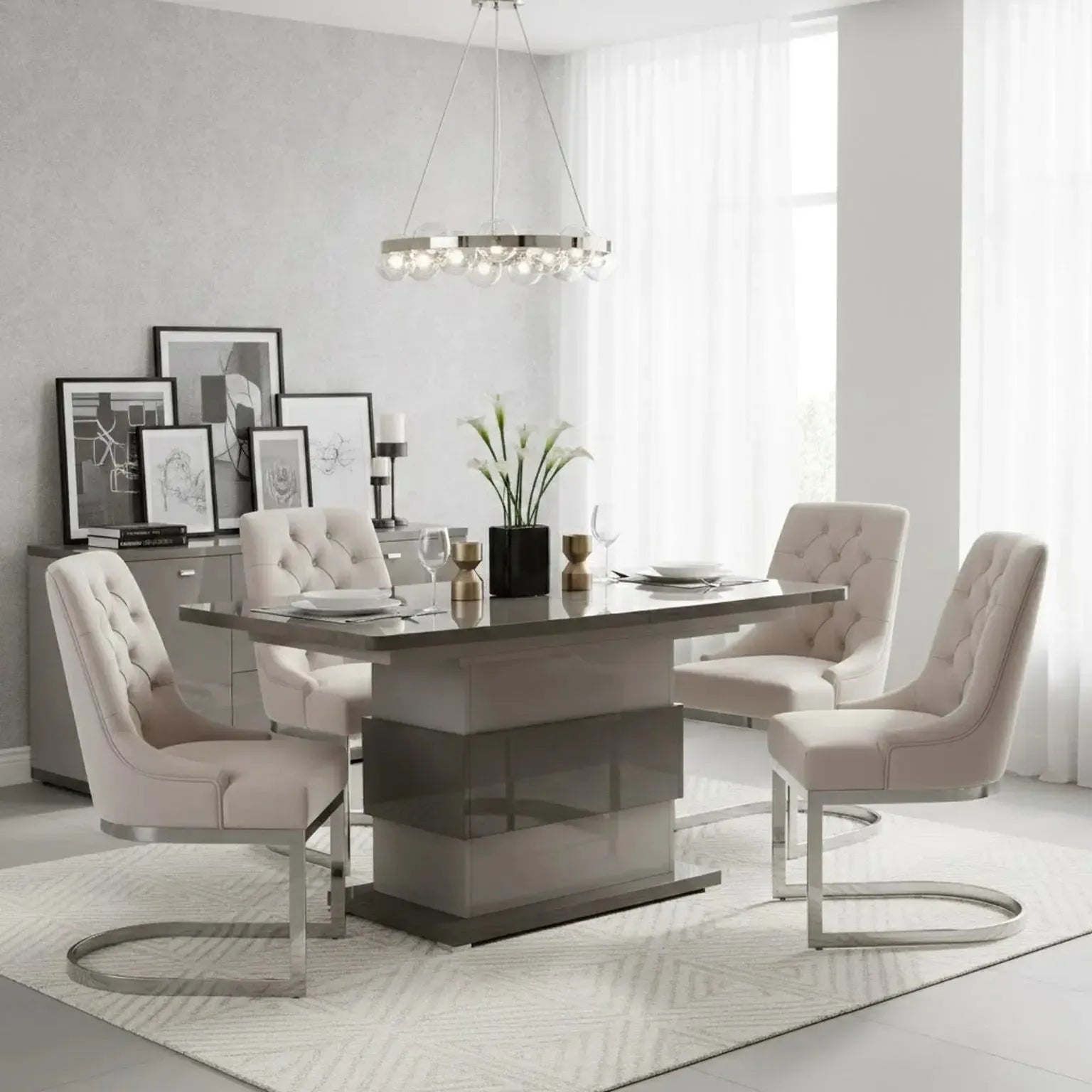 Empress Ext Dining table and 4 Sterling Chairs