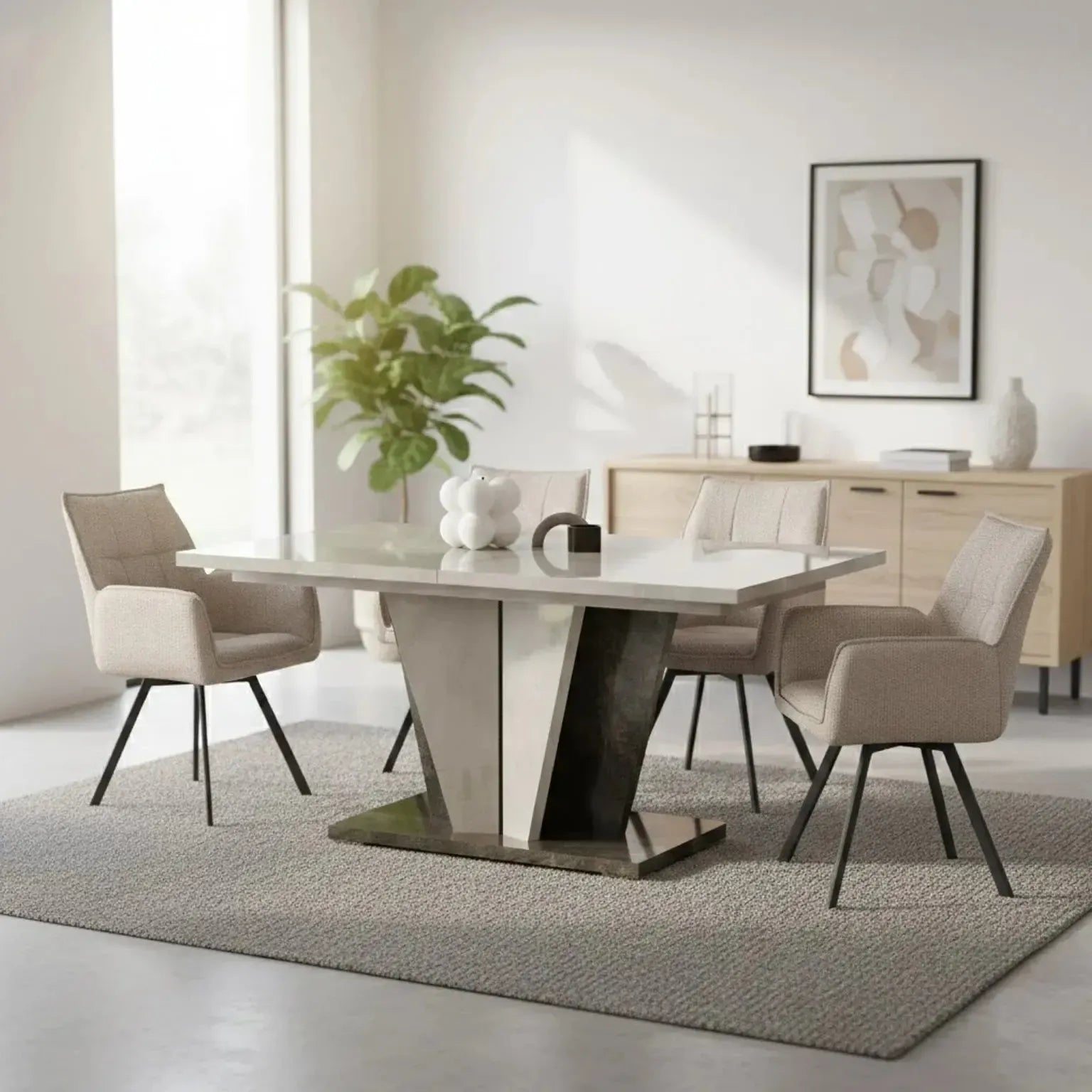Fedele Ext Dining Table and 4 Daria Chairs