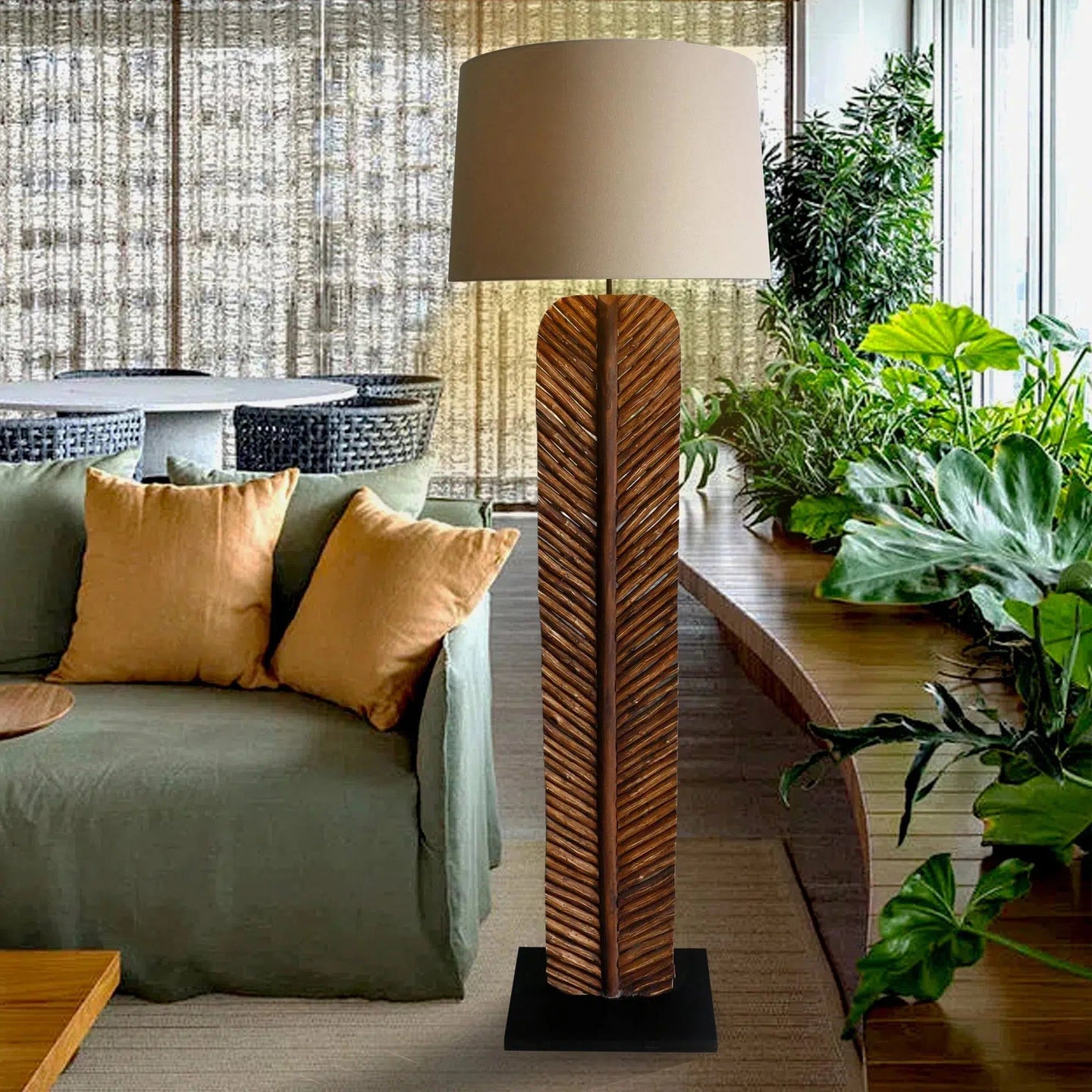 Forresta Leaf Floor Lamp with Round Lamp Shade