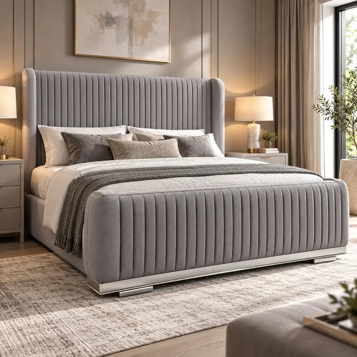 Gold 24 King Size Bed in Arlington Silver with Silver Trim