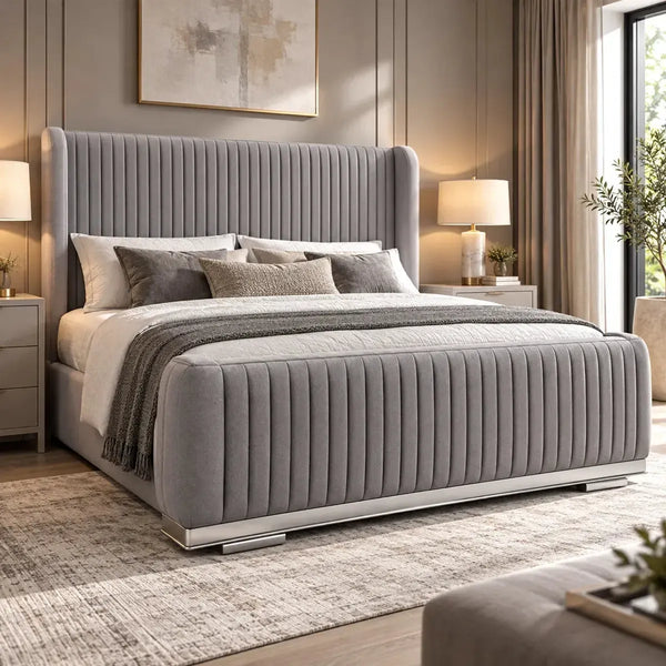 Gold 24 King Size Bed in Arlington Silver with Silver Trim