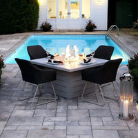 Grey Capri Firepit Set, Firepit Table 4 Dark Grey Chairs