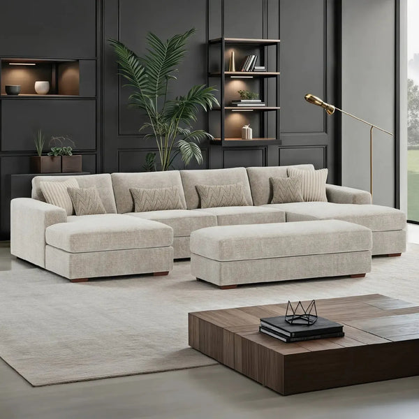 Hennessy Double Chaise Modular Sofa + Large Footstool