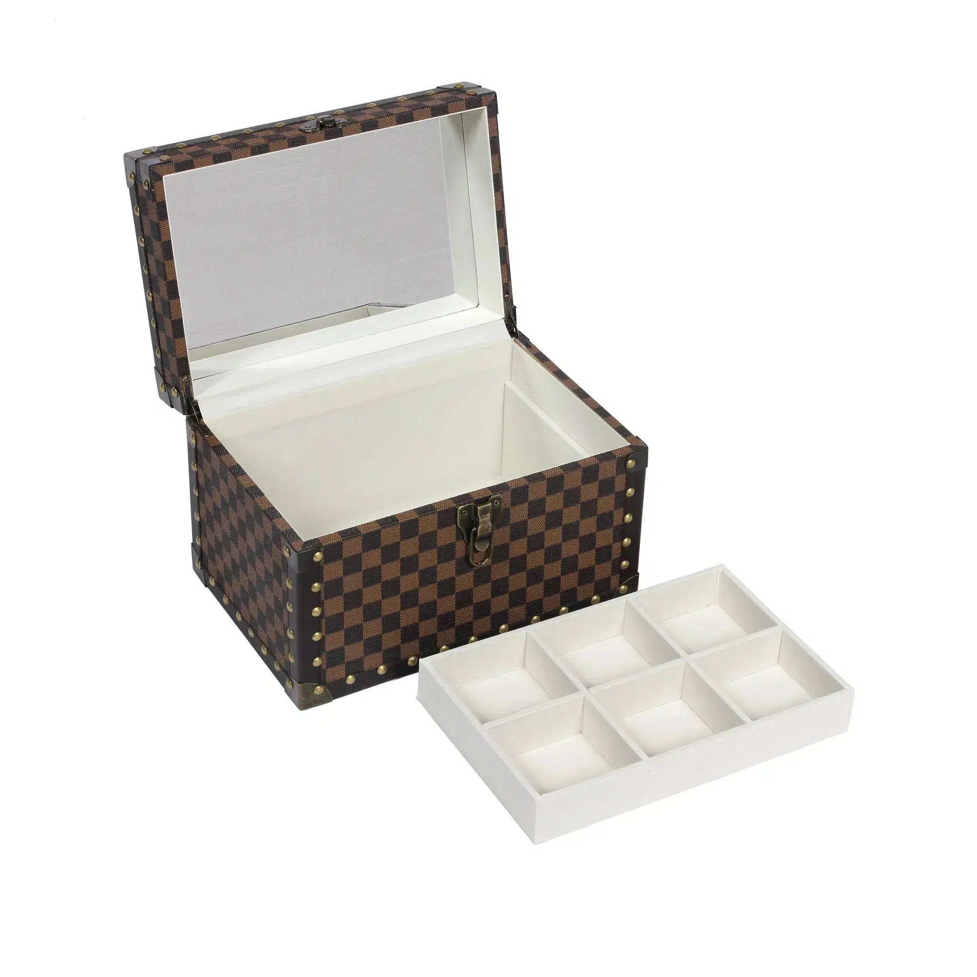 Jewellery Vanity Trunk - Brown Check