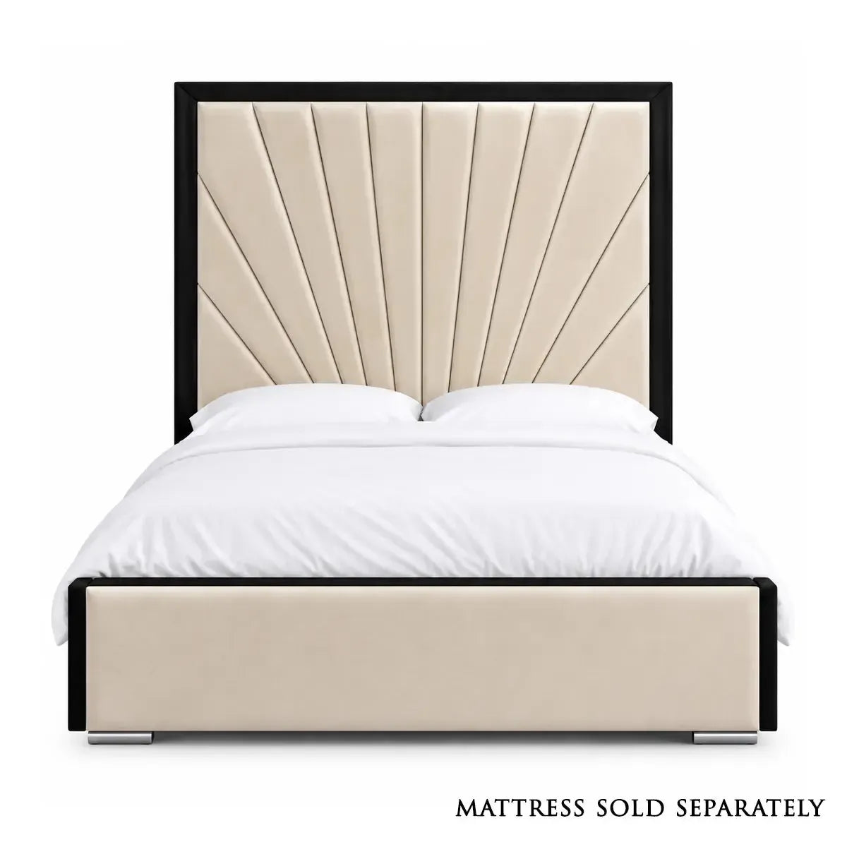 Kensington King Size Bed in Plush Cream with Black Piping