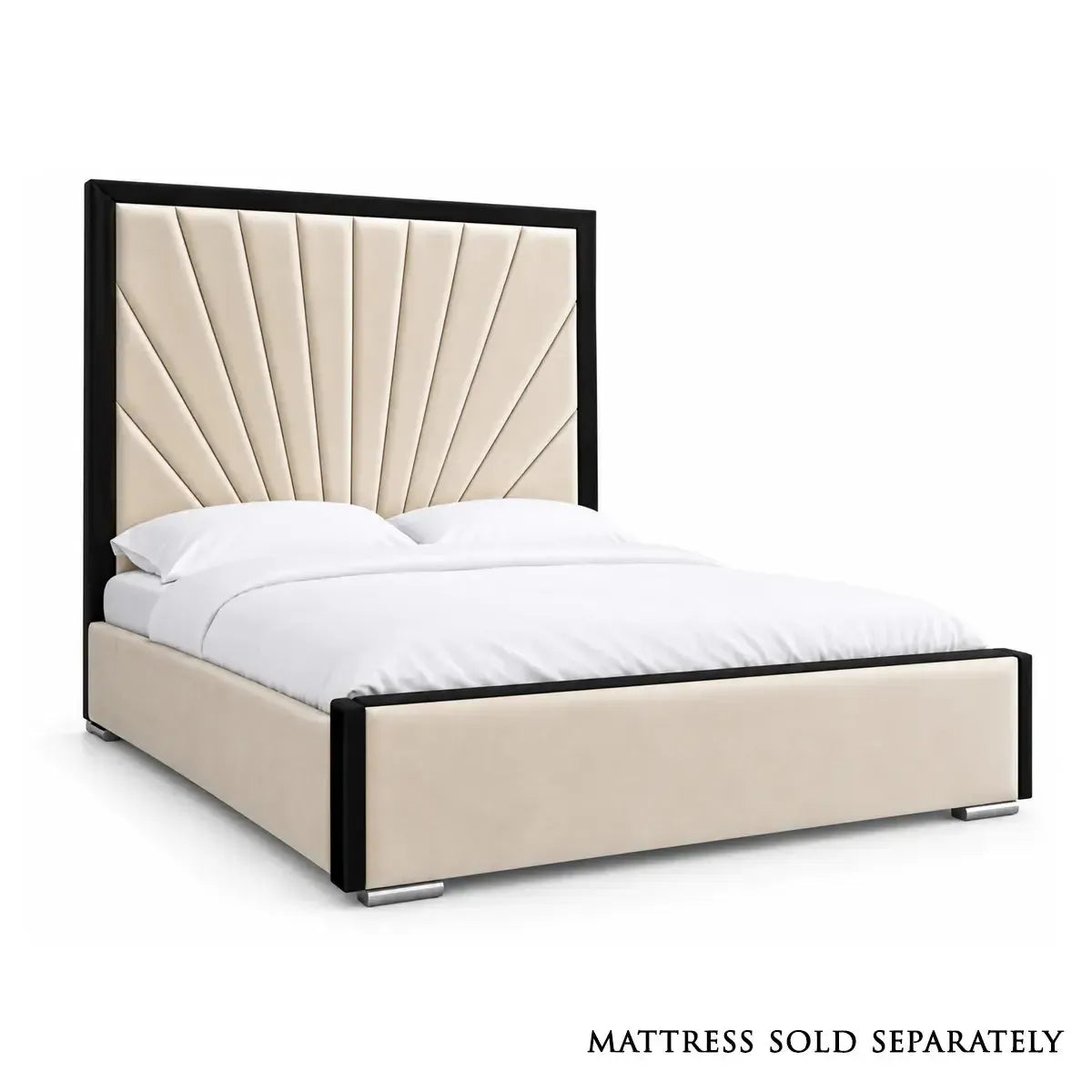 Kensington King Size Bed in Plush Cream with Black Piping