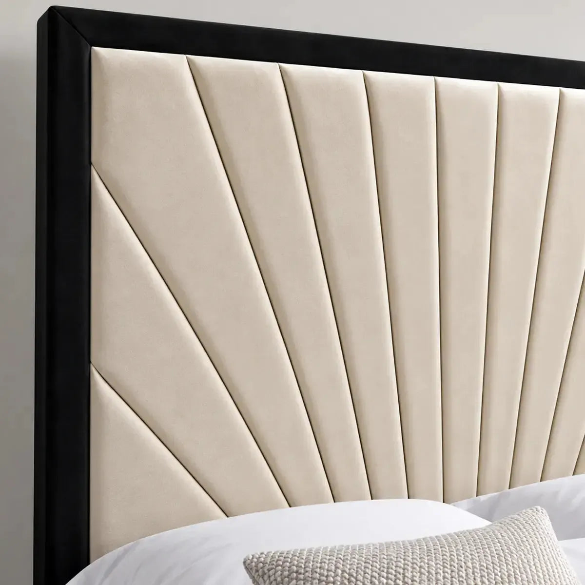 Kensington King Size Bed in Plush Cream with Black Piping