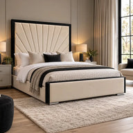 Kensington King Size Bed in Plush Cream with Black Piping
