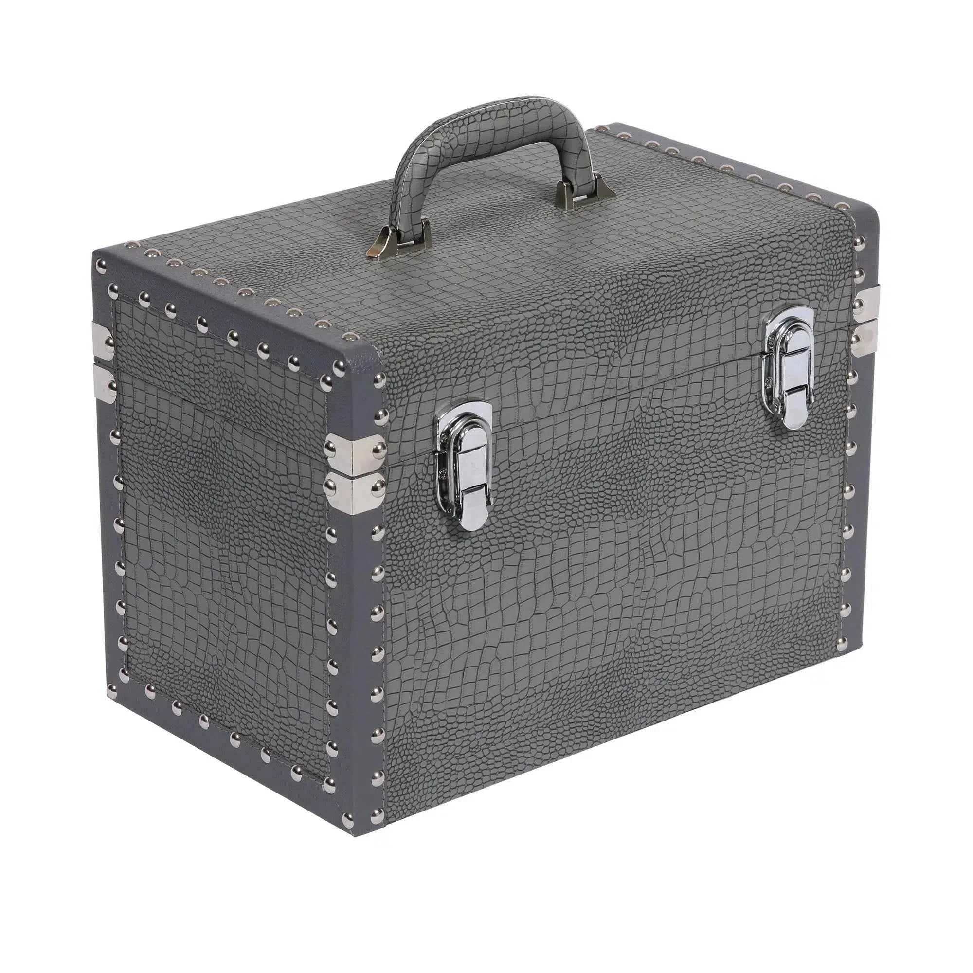 Large Vanity Trunk - Grey Silver Crocodile