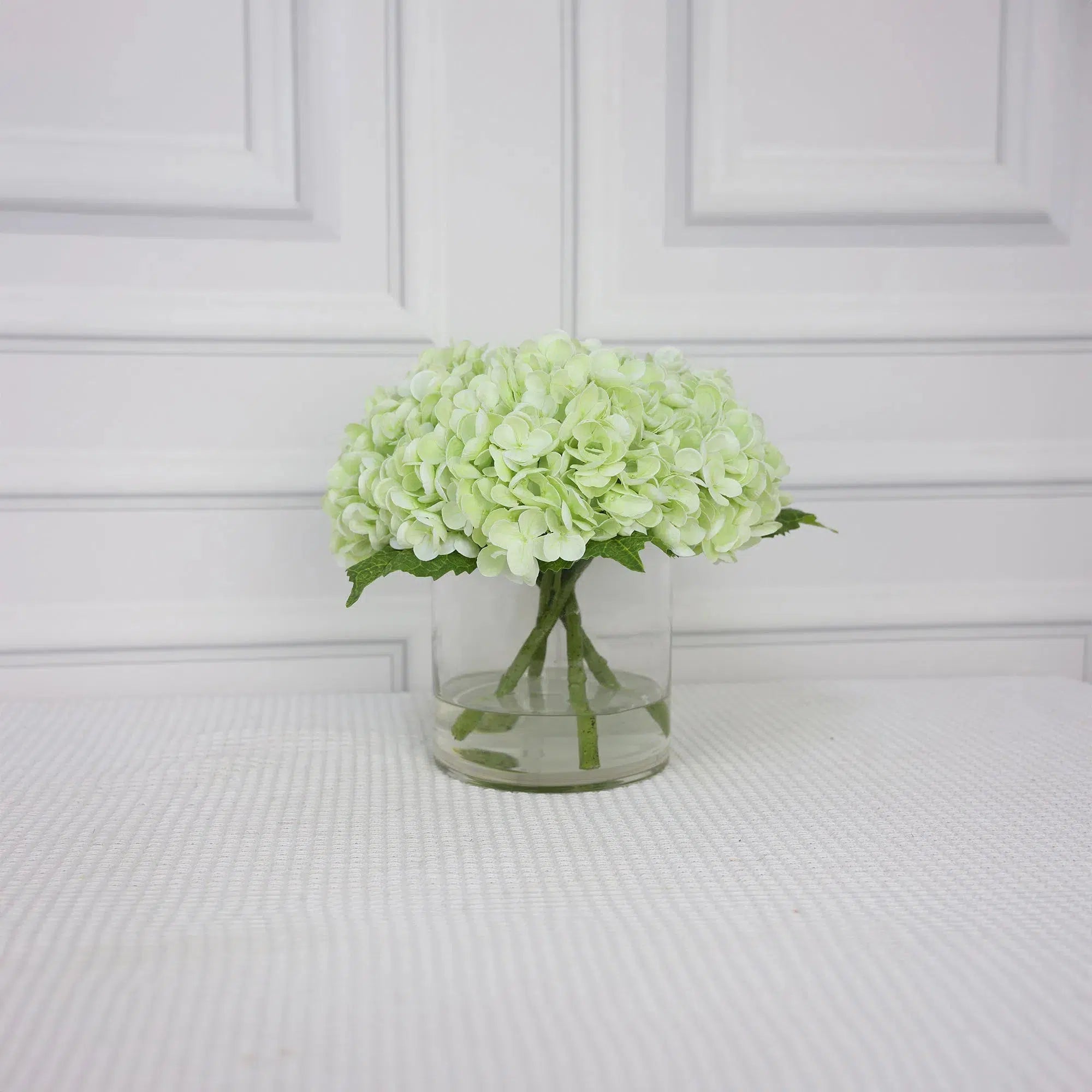 Light Green Artificial Hydrangea Arrangement in Cylindrical Vase - Large