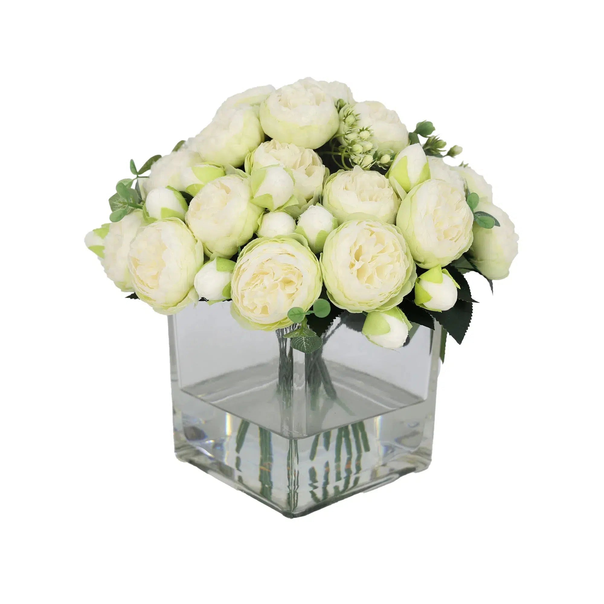 Light Green Artificial Rose Arrangement in Square Vase - Large