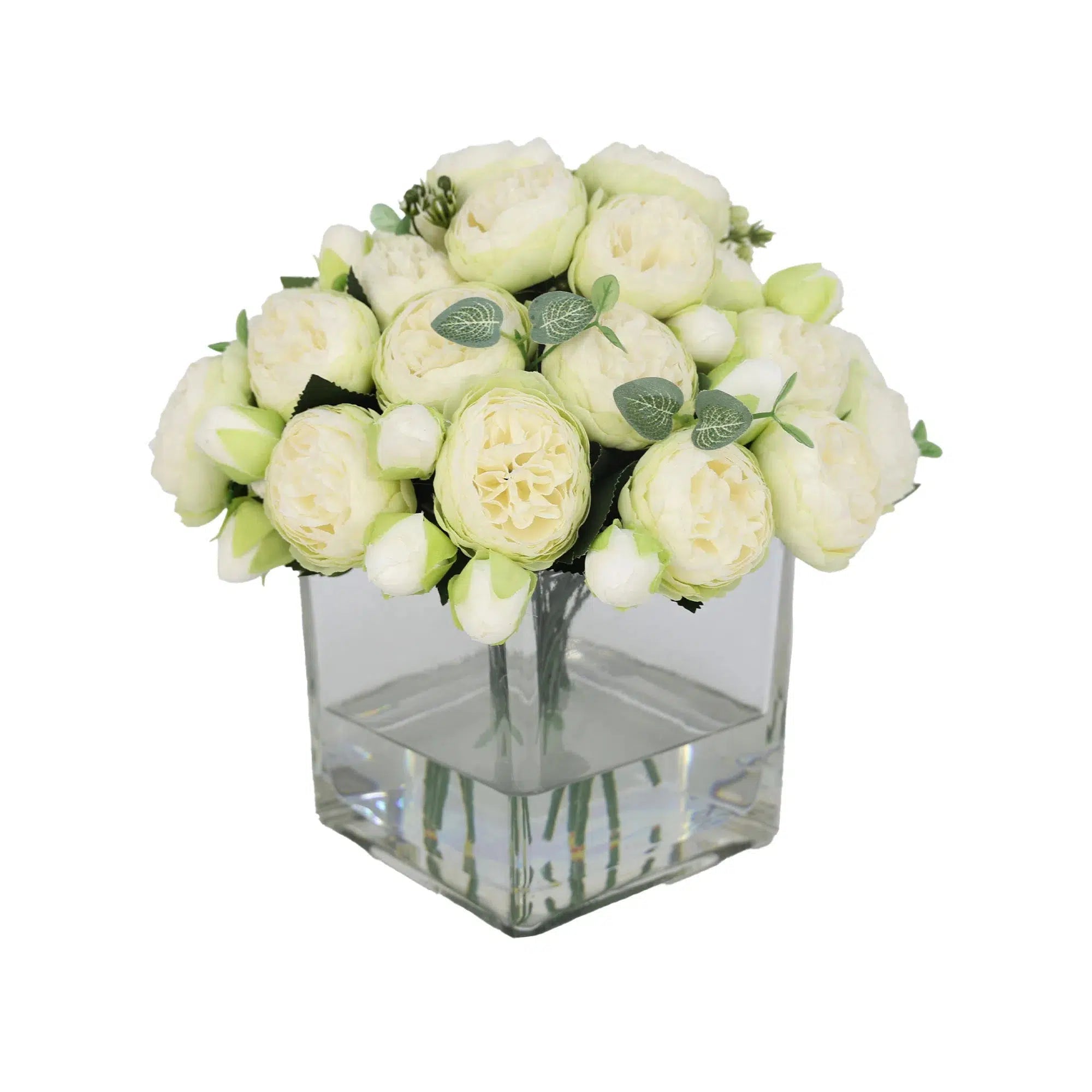 Light Green Artificial Rose Arrangement in Square Vase - Large