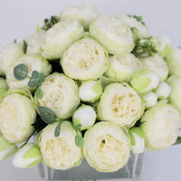 Light Green Artificial Rose Arrangement in Square Vase - Large