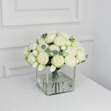 Light Green Artificial Rose Arrangement in Square Vase - Large