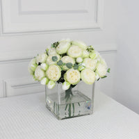 Light Green Artificial Rose Arrangement in Square Vase - Large