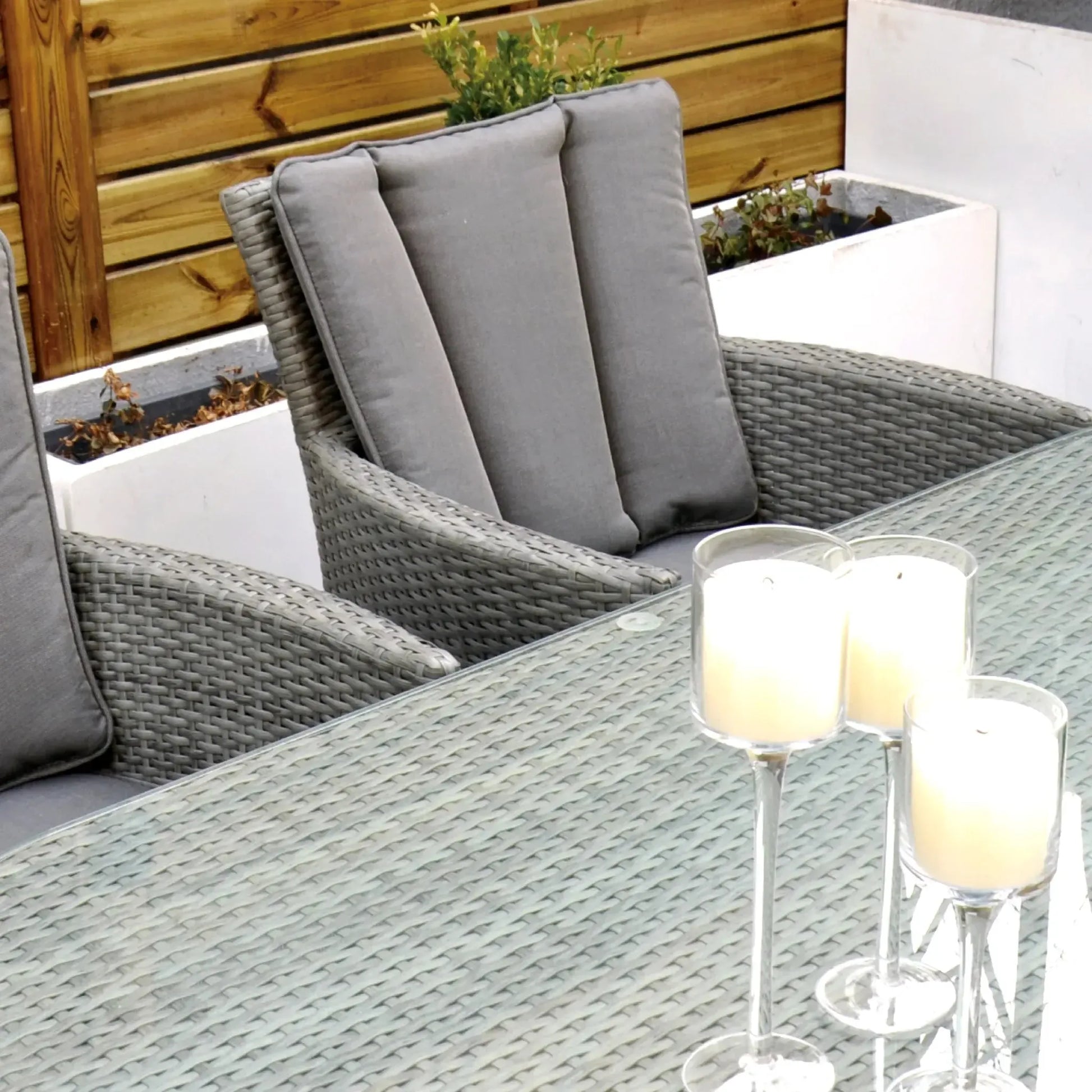 Lucia 160x100 Table & 6 Dining Chairs Outdoor Set – Goose Grey with Grey Cushions