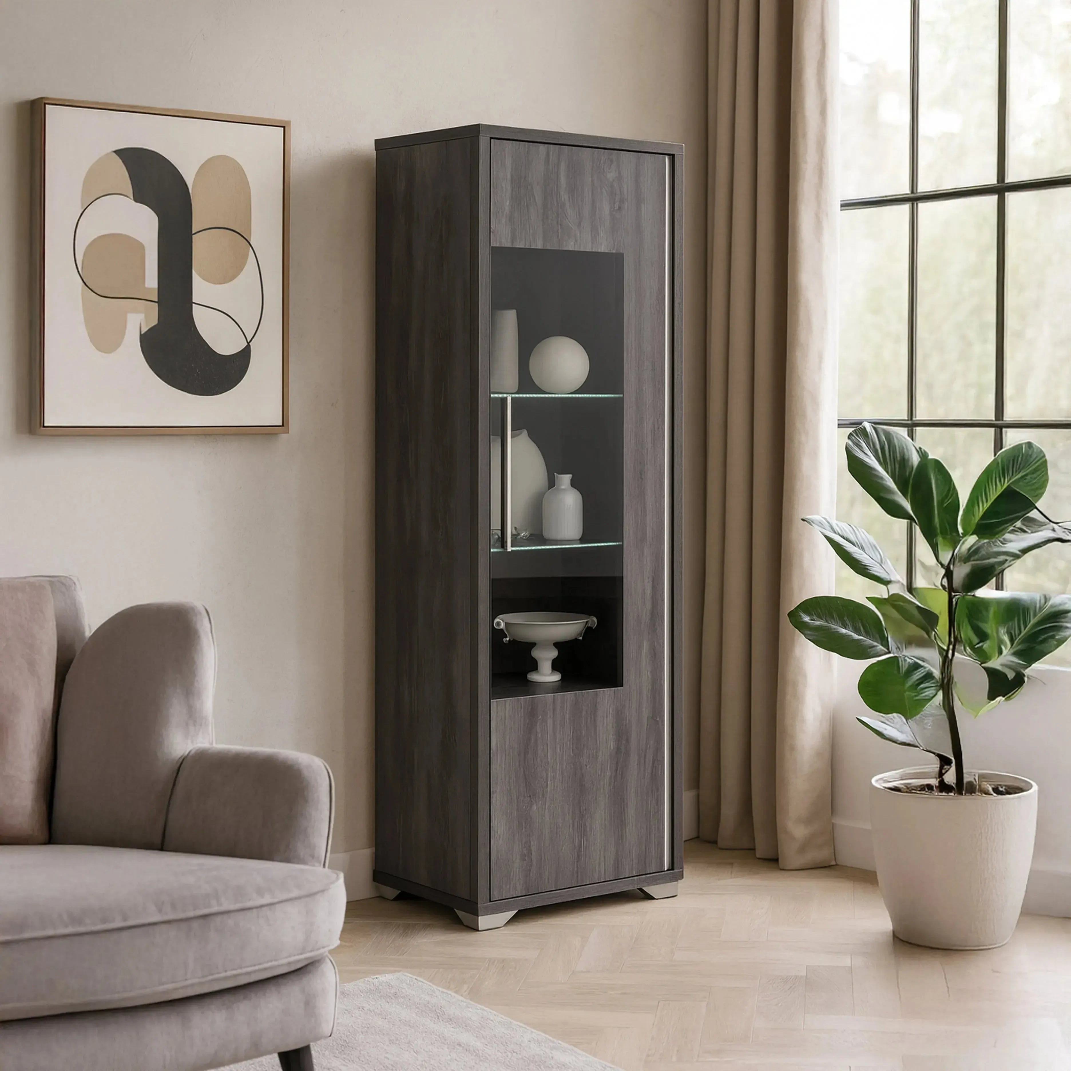 Lusso - Glass Cabinet 1 Right Door + LED