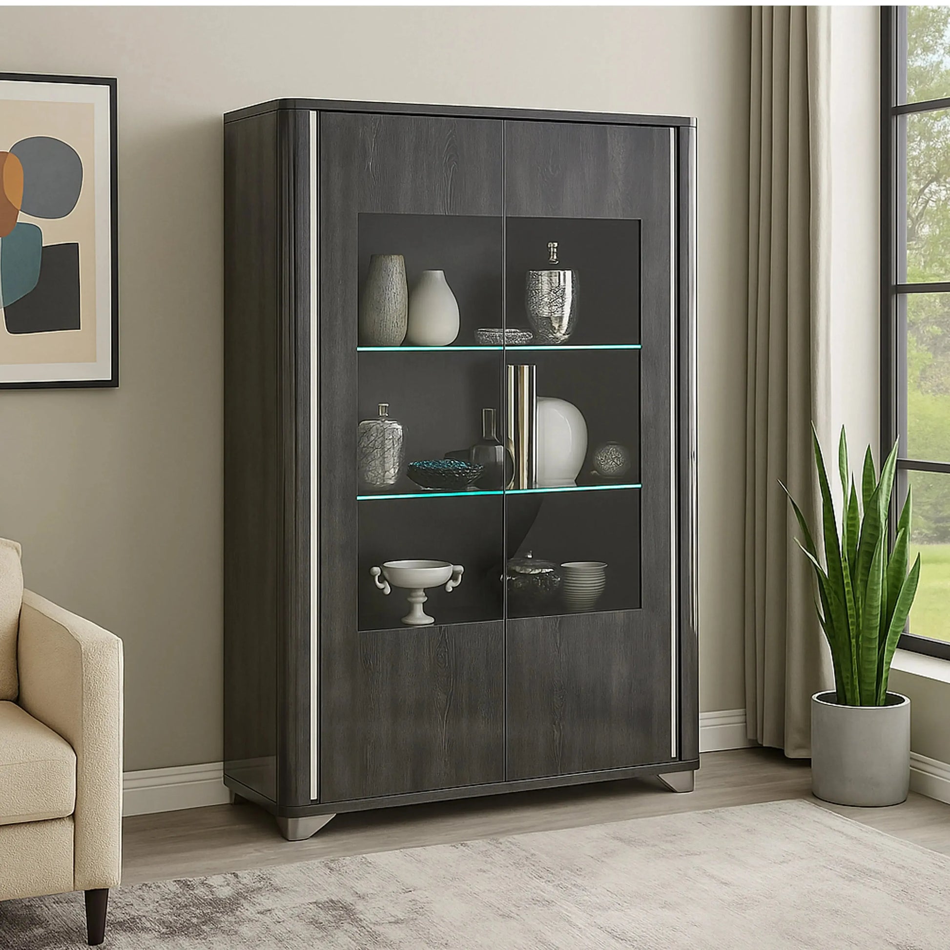 Lusso - Glass Cabinet 2 Doors + LED