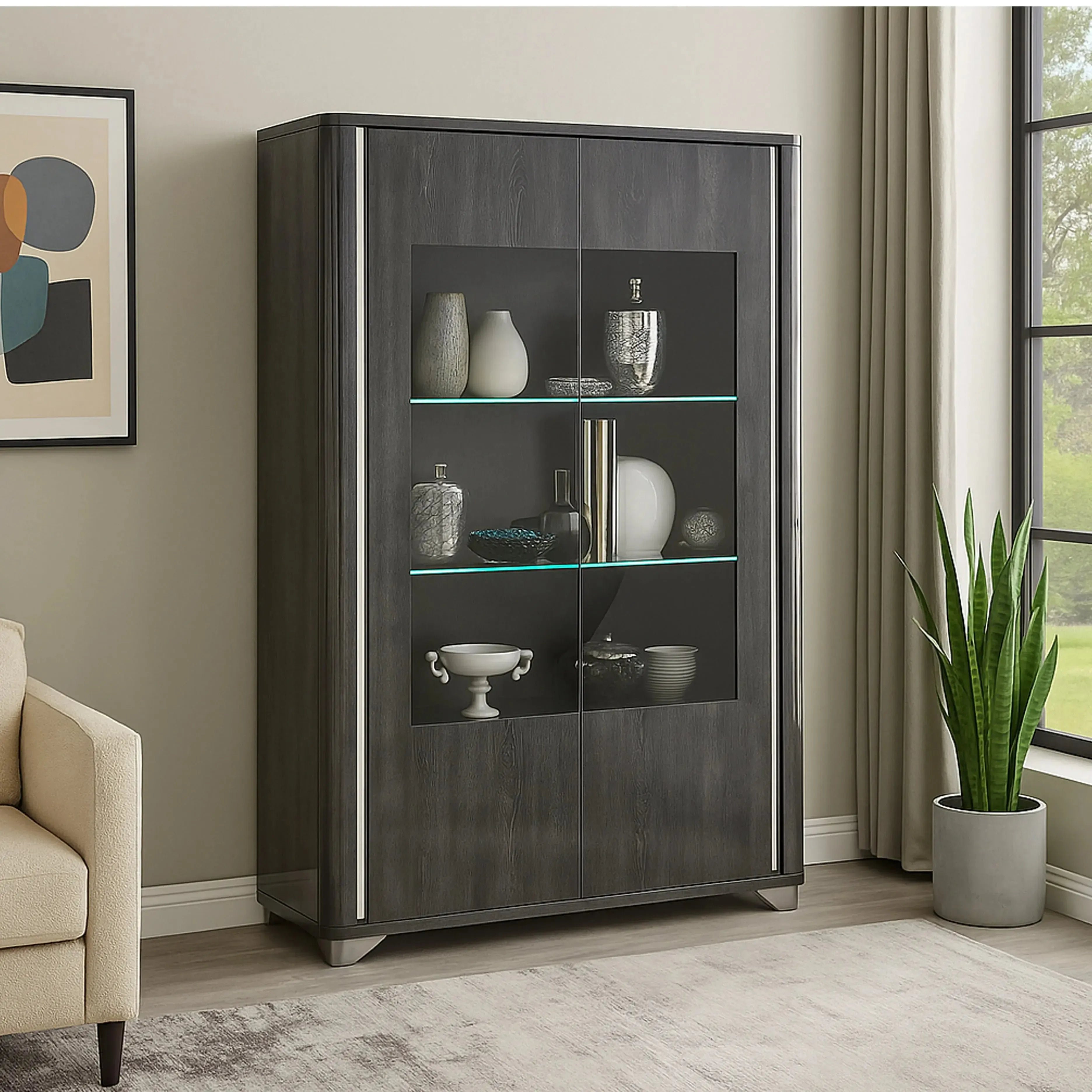 Lusso - Glass Cabinet 2 Doors + LED