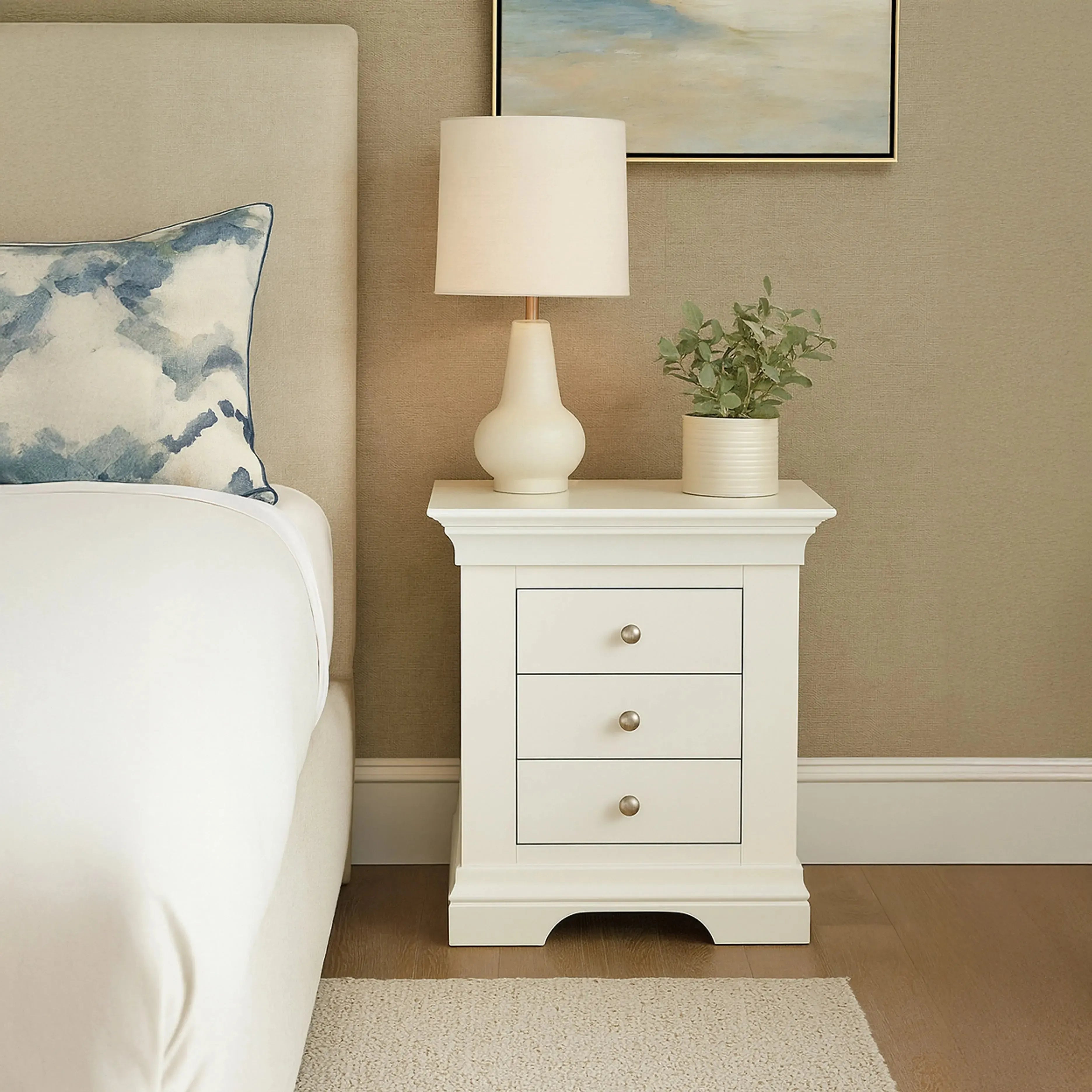Provence - 3 Drawer Bedside - White